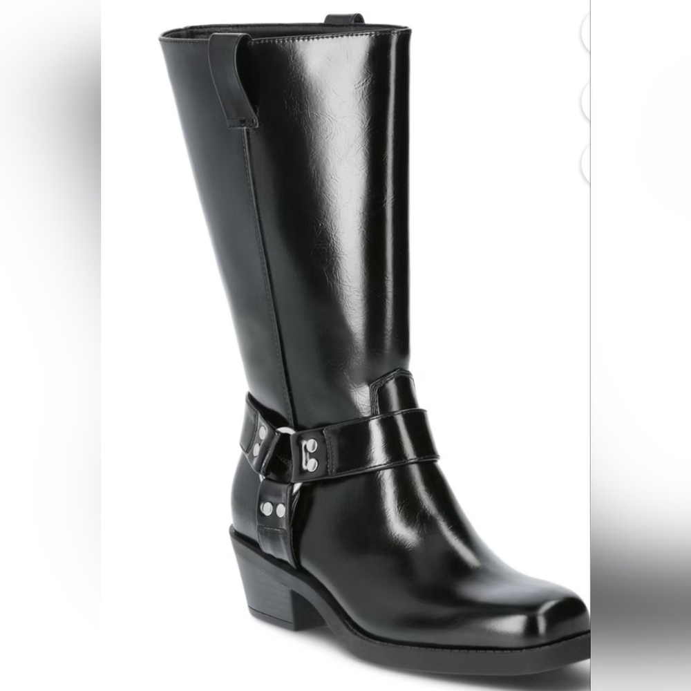 Brand New Time & Tru Black Moto Biker Hardware Boots 9